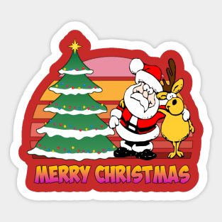 Christmas tree and Santa Claus with reindeer Sticker